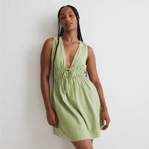 NWT Madewell Womens Seedling Green Sophia Deep-V Mini Dress Size XS NL115